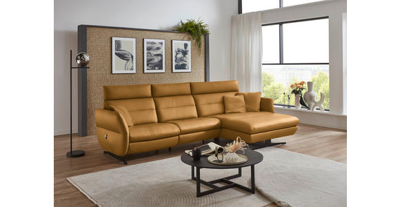 ECKSOFA in Echtleder Currygelb  300/157 cm  - Currygelb/Schwarz, Design, Leder/Metall (300/157cm) - Dieter Knoll