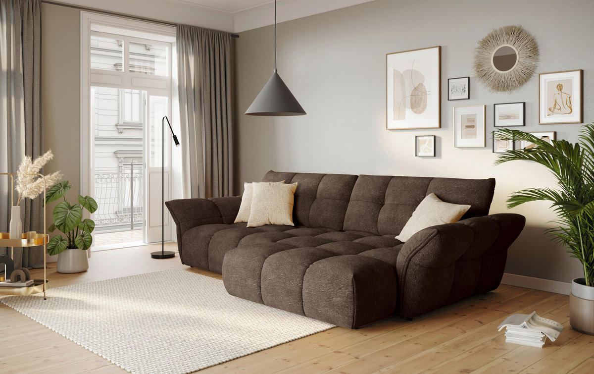 ECKSOFA Dunkelbraun Chenille Rücken echt  - Dunkelbraun/Schwarz, Design, Kunststoff/Textil (312/177cm) - Welnova