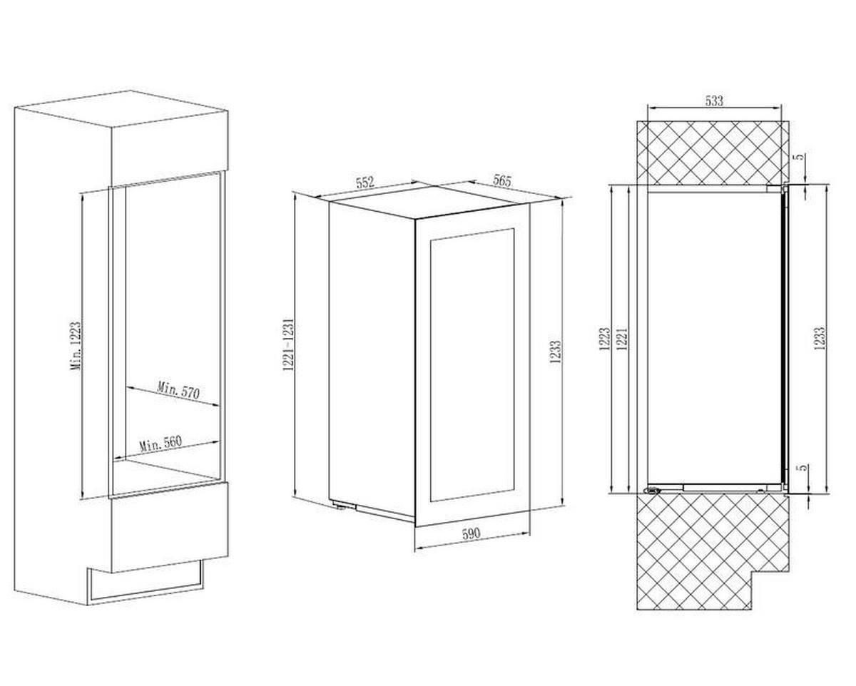 WEINKÜHLSCHRANK AVI122PLATINUM  - Schwarz, Basics, Glas/Holz (59,0/123,3/56,5cm)