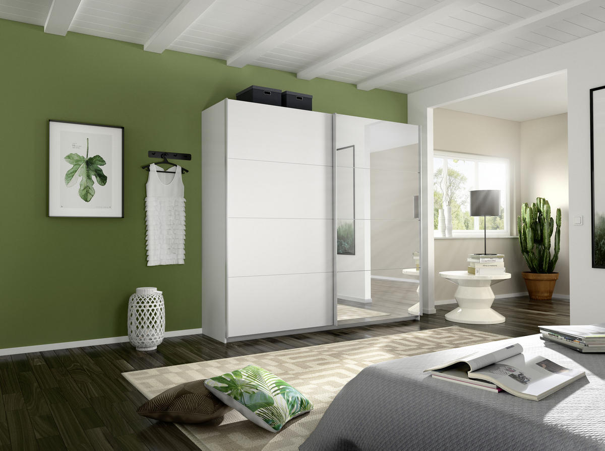 SCHWEBETÜRENSCHRANK  in Weiß  - Alufarben/Weiß, MODERN, Holzwerkstoff/Metall (226/230/62cm) - Rauch Möbel