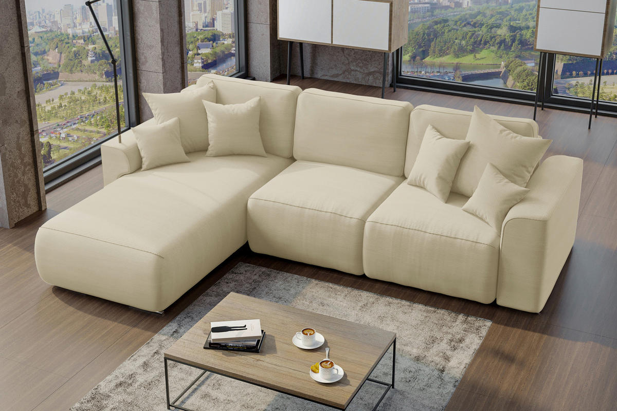 ECKSOFA in Cord Beige  - Chromfarben/Beige, Konventionell, Kunststoff/Textil (195/293cm) - MID.YOU