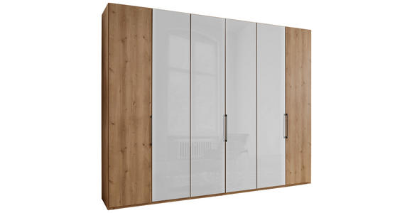 DREHTÜRENSCHRANK 300/216/58 cm,  in Weiß, Eiche Bianco, 6-türig  - Schieferfarben/Eiche Bianco, KONVENTIONELL, Glas/Holzwerkstoff (300/216/58cm) - Dieter Knoll