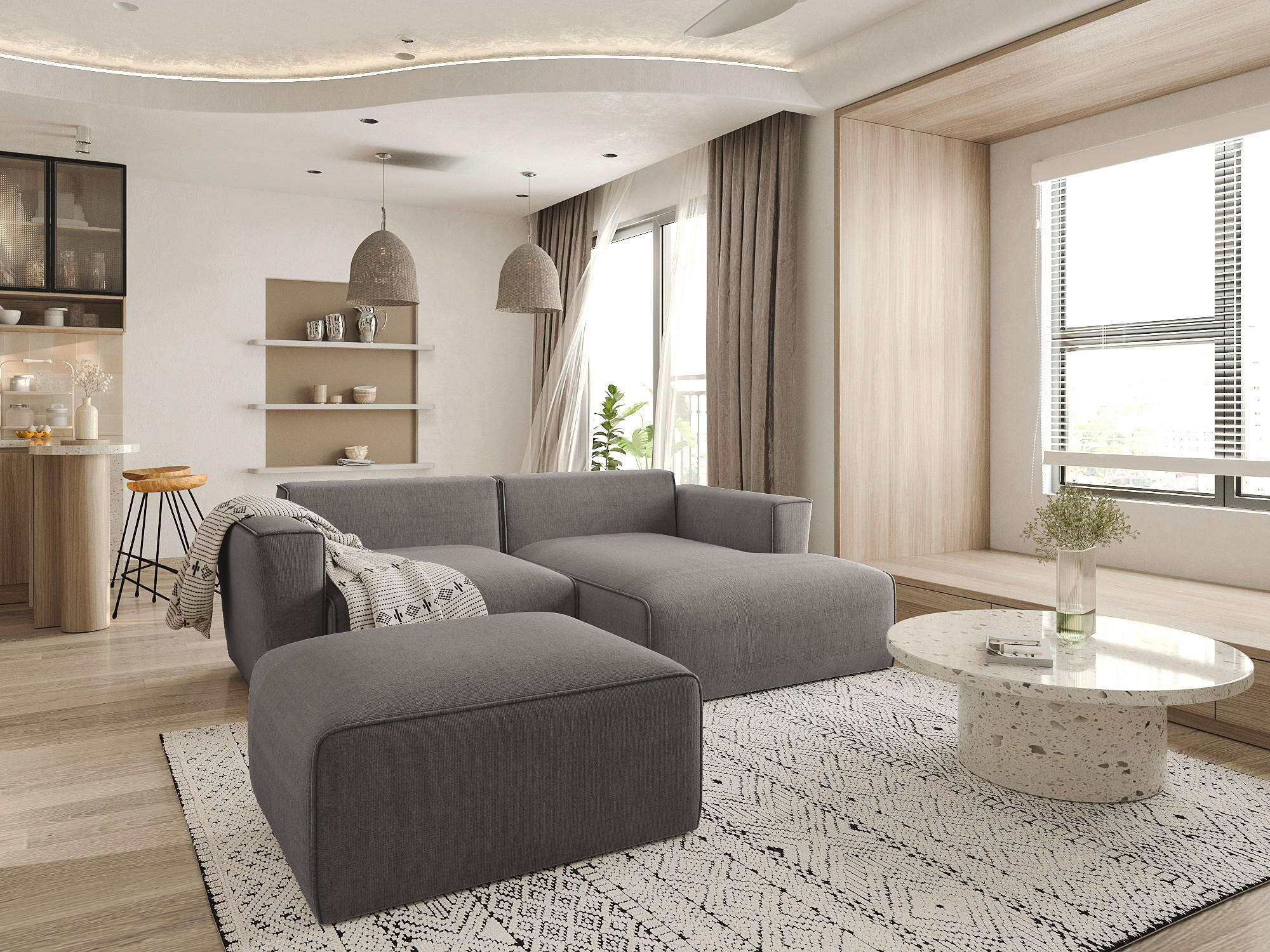 ECKSOFA Grau Struktur  - Schwarz/Hellblau, Design, Kunststoff/Textil (234/161cm) - P & B