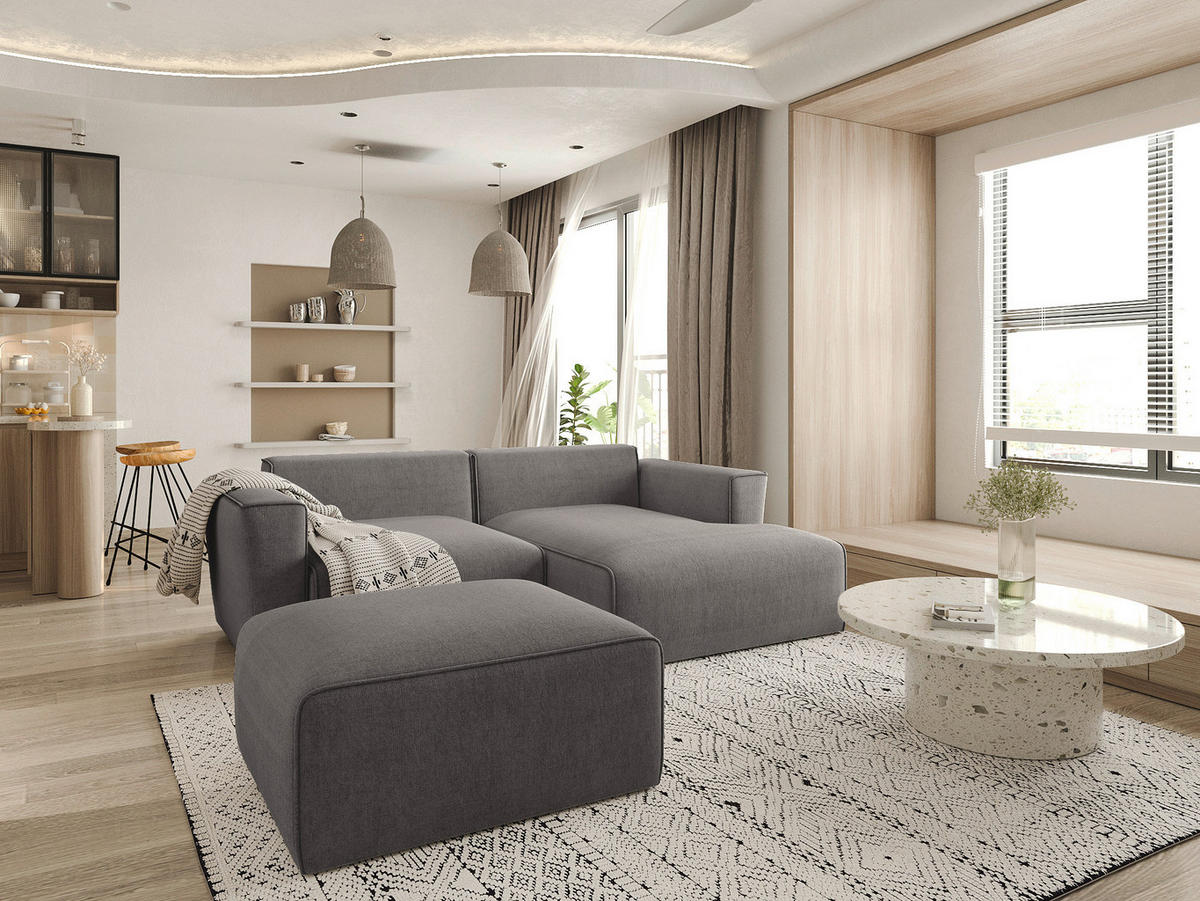 ECKSOFA Grau Struktur  - Schwarz/Hellblau, Design, Kunststoff/Textil (234/161cm) - P & B