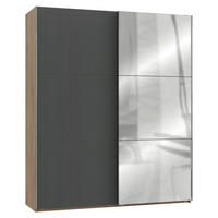 SCHWEBETÜRENSCHRANK Graphitfarben, Plankeneiche  - Chromfarben/Plankeneiche, Modern, Glas/Holzwerkstoff (150/216/65cm) - MID.YOU