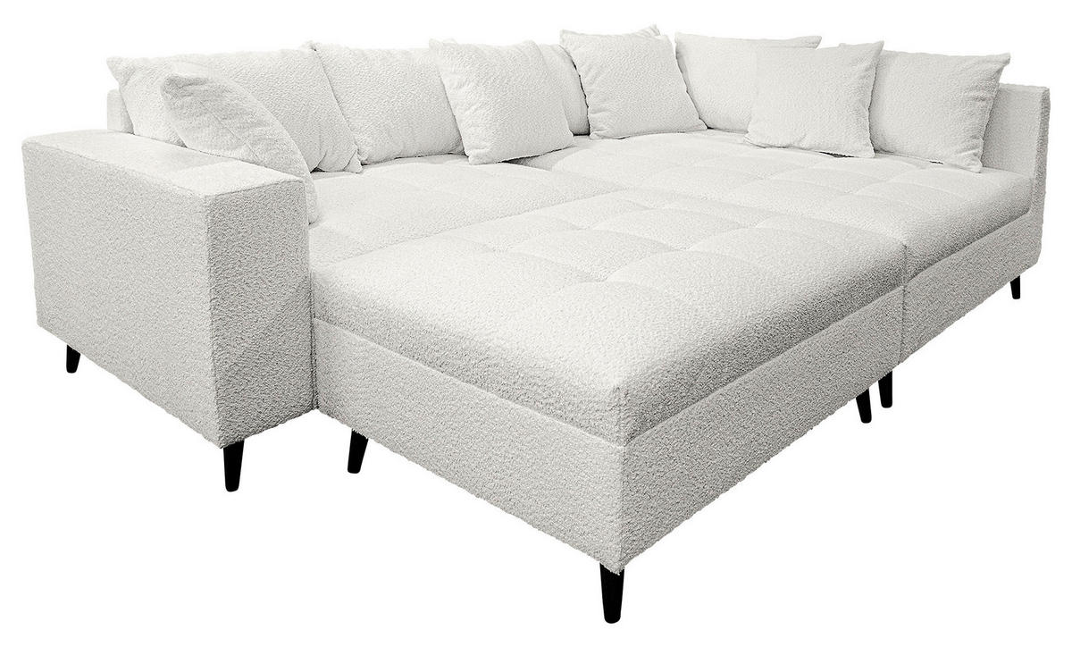 Ecksofa inkl. Hocker in Bouclé Hellgrau  - Hellgrau/Schwarz, Design, Holz/Textil (247/174cm) - MID.YOU
