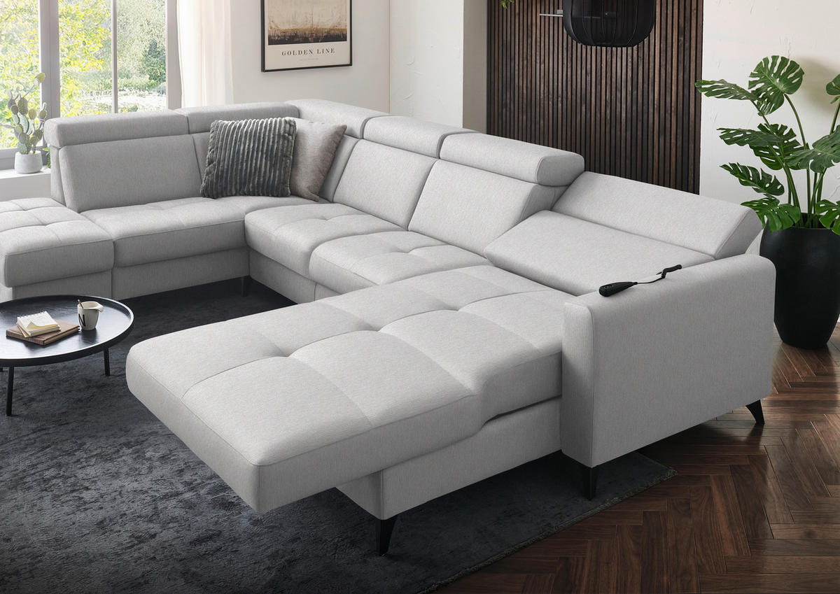 WOHNLANDSCHAFT Flachgewebe Naturfarben  - Schwarz/Naturfarben, Konventionell, Textil/Metall (215/333/174cm) - Beldomo System