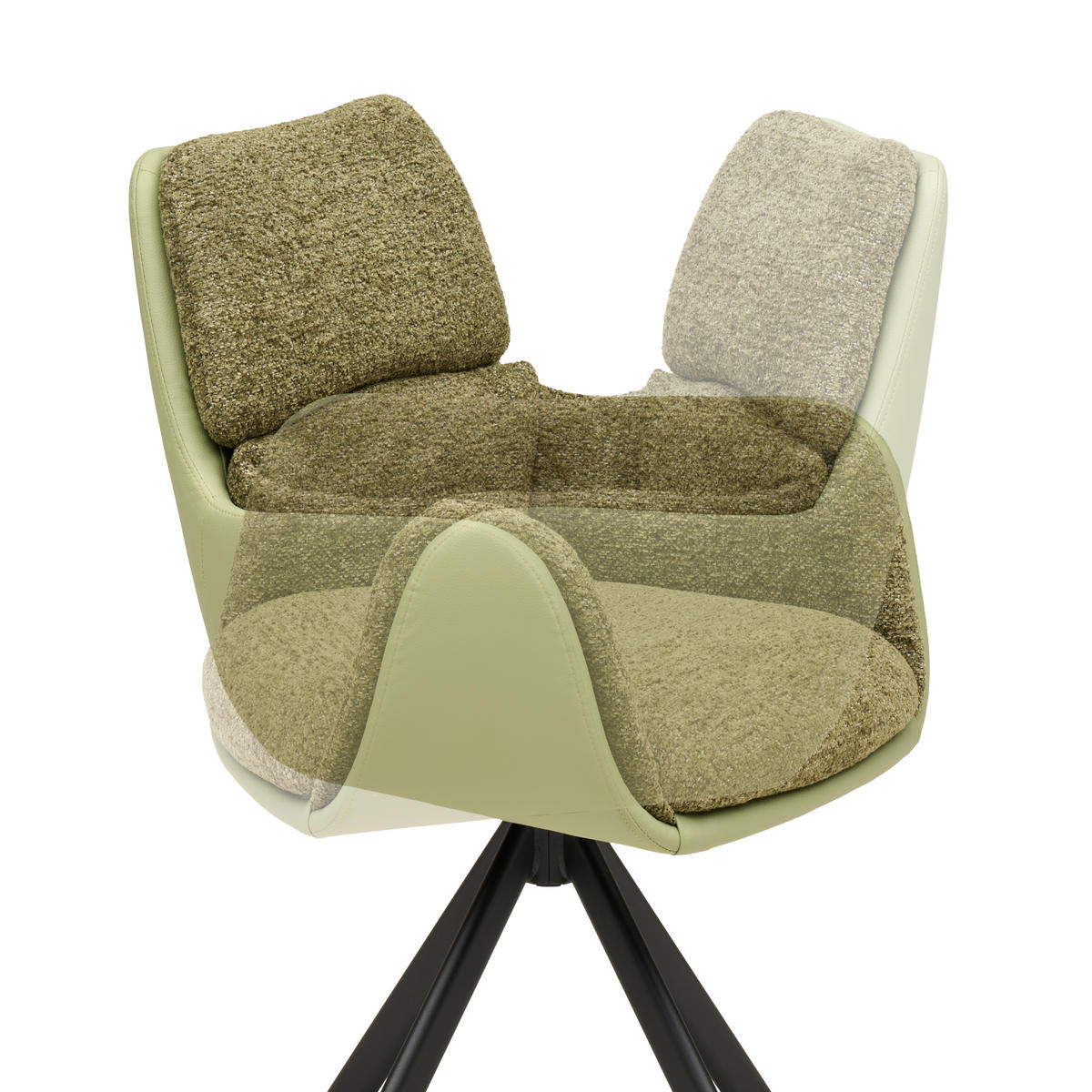 ARMLEHNSTUHL  Sitzfläche 360° drehbar Webstoff  - Schwarz/Grün, Modern, Textil/Metall (61/91/65cm) - MID.YOU