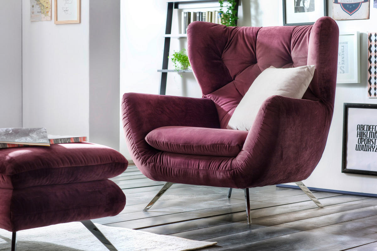 CHESTERFIELD-SESSEL Velours Lila    - Chromfarben/Lila, Design, Metall (100/106/95cm) - Pure Home Lifestyle
