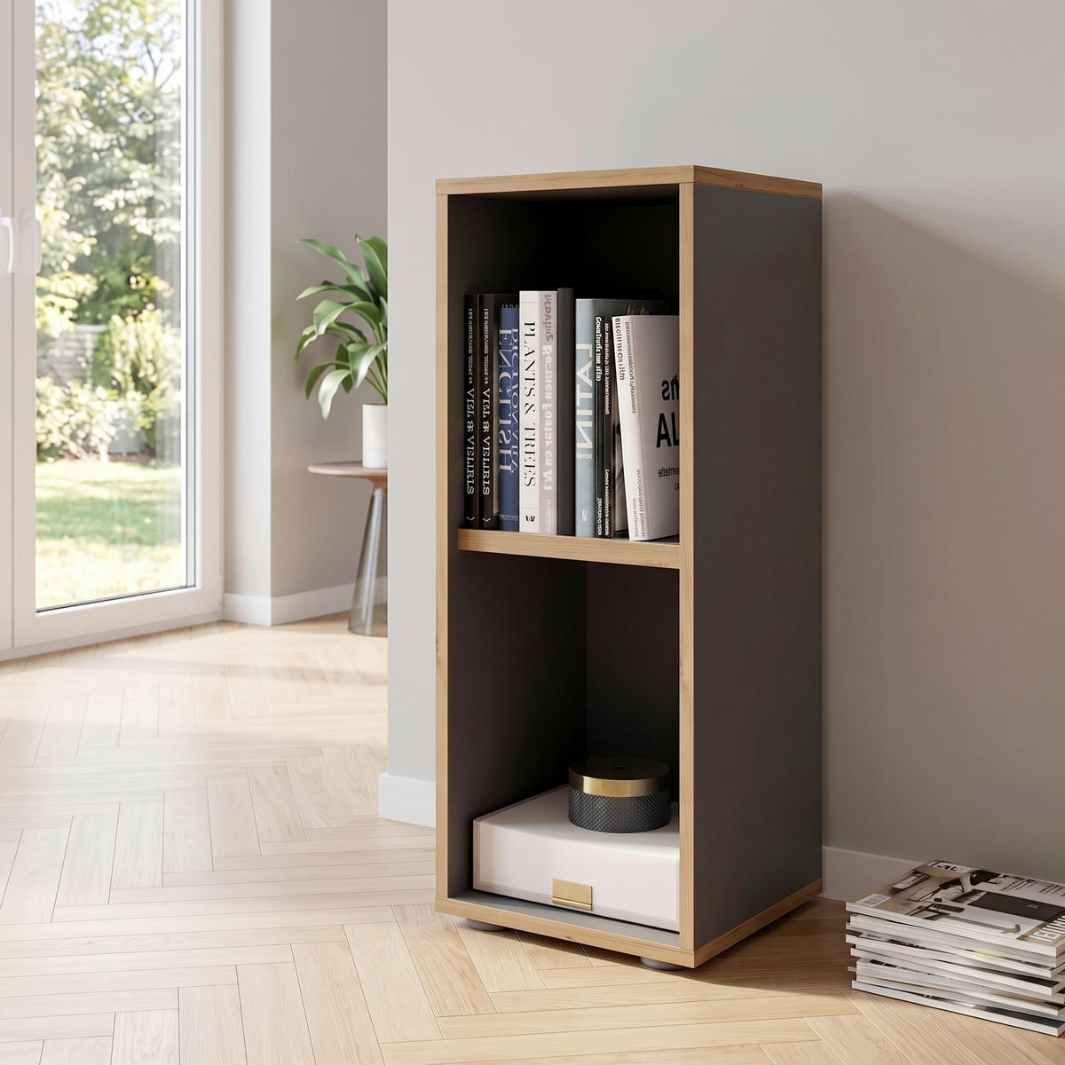 REGAL ZA DOKUMENTE  antracit, hrast medunac  - hrast medunac/crna, Design, drvni materijal/plastika (30/74/33cm) - P & B