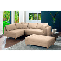 ECKSOFA inkl. Hocker Ariella Creme Mikrofaser  - Creme/Naturfarben, Design, Holz/Textil (161/231cm) - Livetastic