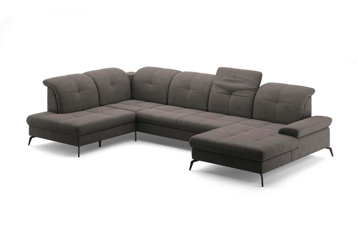 WOHNLANDSCHAFT in Flachgewebe Graphitfarben  - Schwarz/Graphitfarben, Konventionell, Textil/Metall (231/357/185cm) - Sit & More