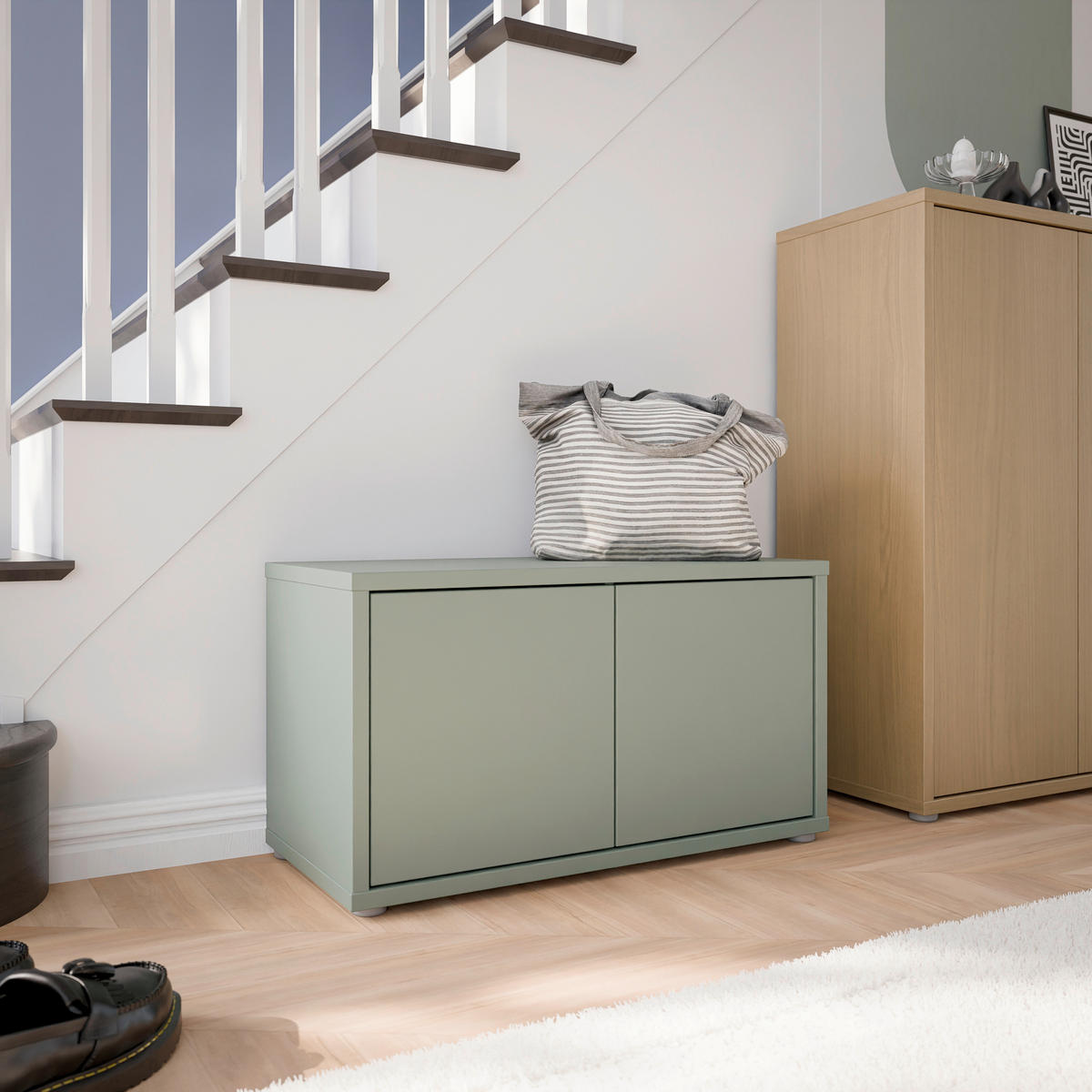 GARDEROBENBANK - Salbeigrün/Grau, MODERN, Kunststoff (74,5/41,5/34,9cm) - Carryhome