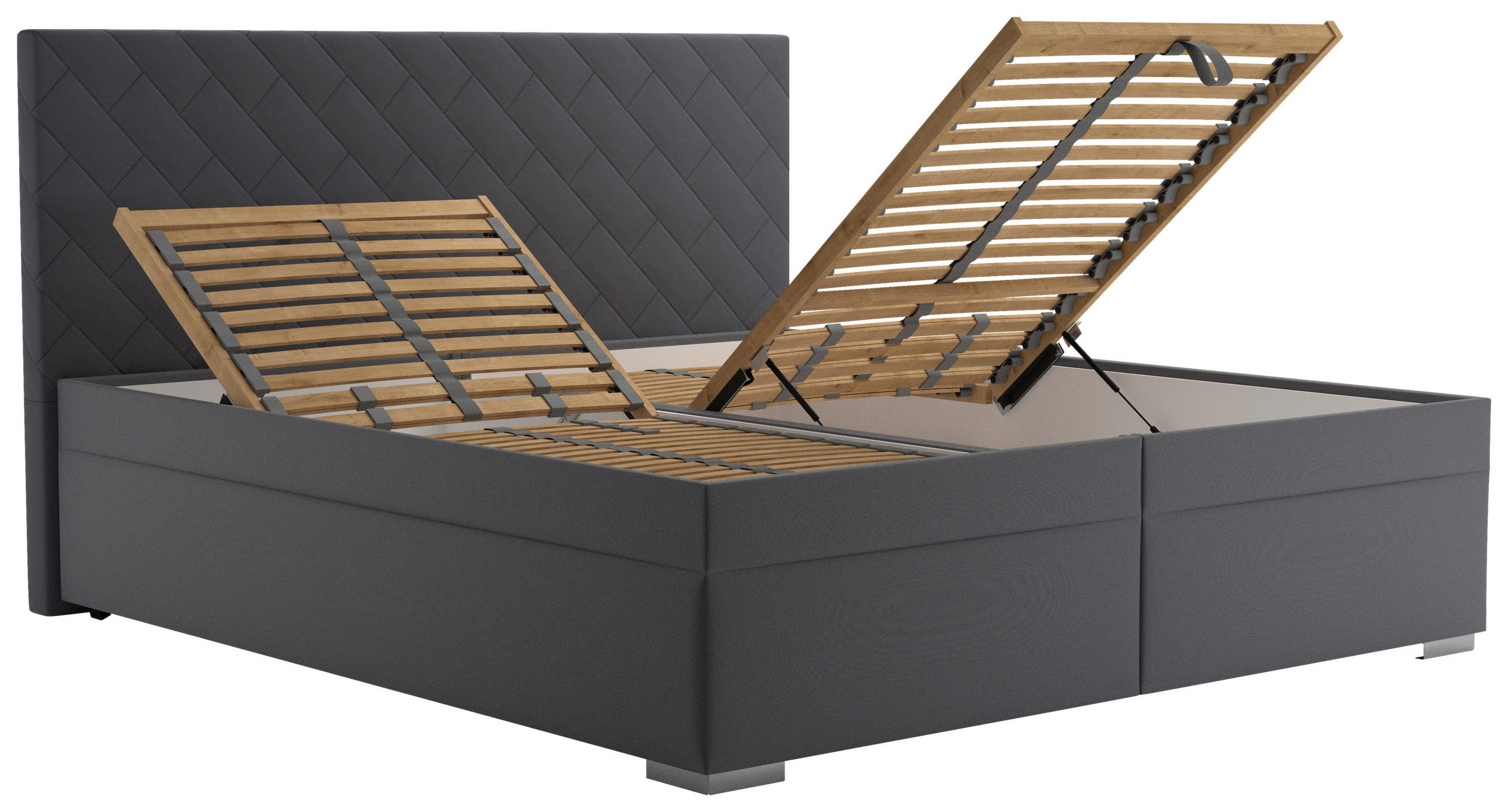 ČALOUNĚNÁ POSTEL, antracitová - barvy stříbra/přírodní barvy, Konvenční, dřevo/textil (160/200cm) - Blanar