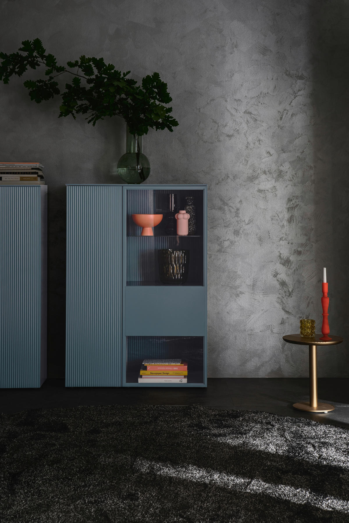 HIGHBOARD Blaugrau  100/146,8/45 cm  - Blaugrau/Schwarz, Design, Glas/Holzwerkstoff (100/146,8/45cm) - Schöner Wohnen
