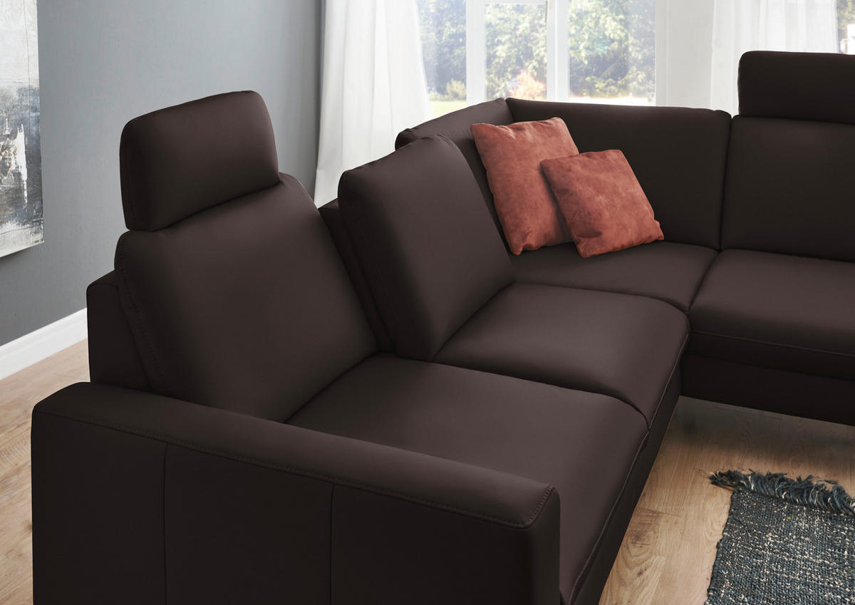 ECKSOFA in Echtleder Dunkelbraun  - Dunkelbraun/Schwarz, Design, Leder/Metall (250/194cm) - Beldomo Premium