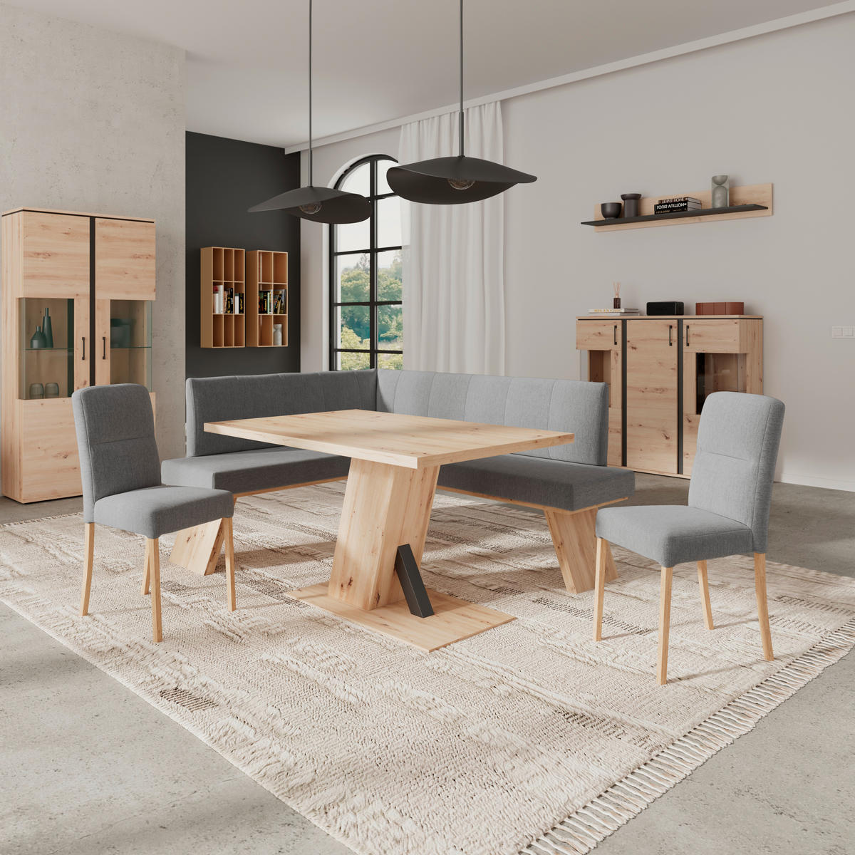 ECKBANK 150/185 cm Webstoff Grau   - Eichefarben/Grau, KONVENTIONELL, Textil (150/185cm)