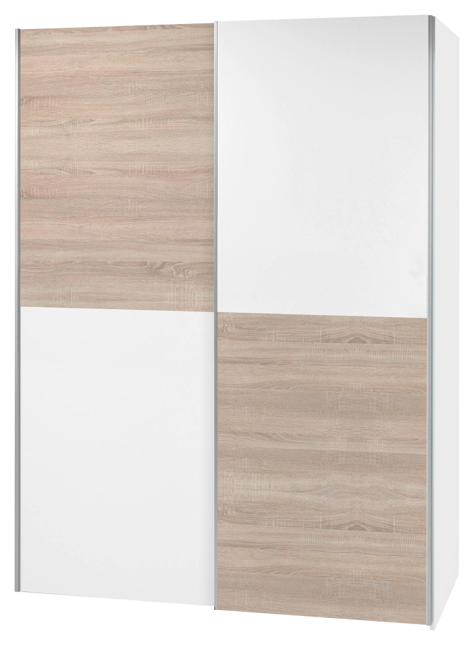 SKRIŇA S POSUVNÝMI DVERAMI, biela, dub sonoma, 170/195/59 cm - biela/strieborná, Konventionell, kov/kompozitné drevo (170/195/59cm) - Carryhome