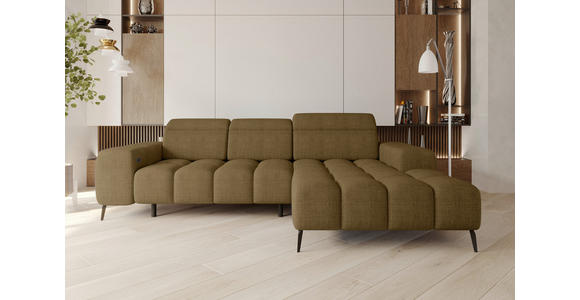 ECKSOFA Olivgrün Flachgewebe Rücken echt, Kopfteilverstellung, Sitztiefenverstellung  - Schwarz/Olivgrün, KONVENTIONELL, Kunststoff/Textil (273/171cm) - Carryhome