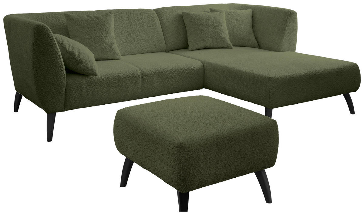 ECKSOFA in Bouclé Dunkelgrün  - Dunkelgrün/Schwarz, Modern, Holz/Textil (264/160cm) - MID.YOU