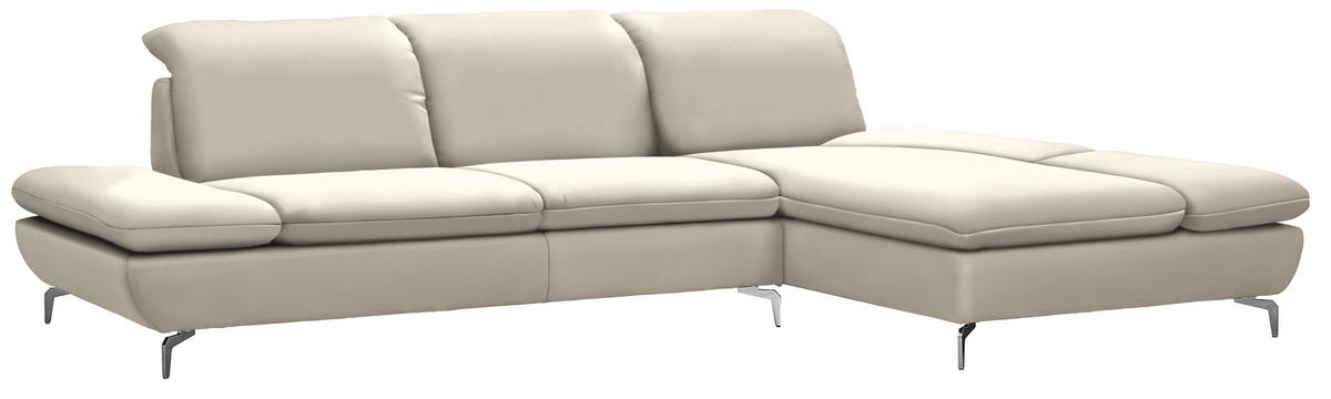 ECKSOFA in Echtleder Hellgrau  315/200 cm  - Silberfarben/Hellgrau, Design, Leder/Metall (315/200cm) - Chilliano