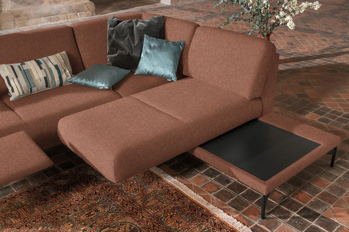 ECKSOFA Nova in Flachgewebe, Struktur Rostfarben  254/230 cm  - Rostfarben/Anthrazit, Design, Textil/Metall (254/230cm) - Johann Jakob
