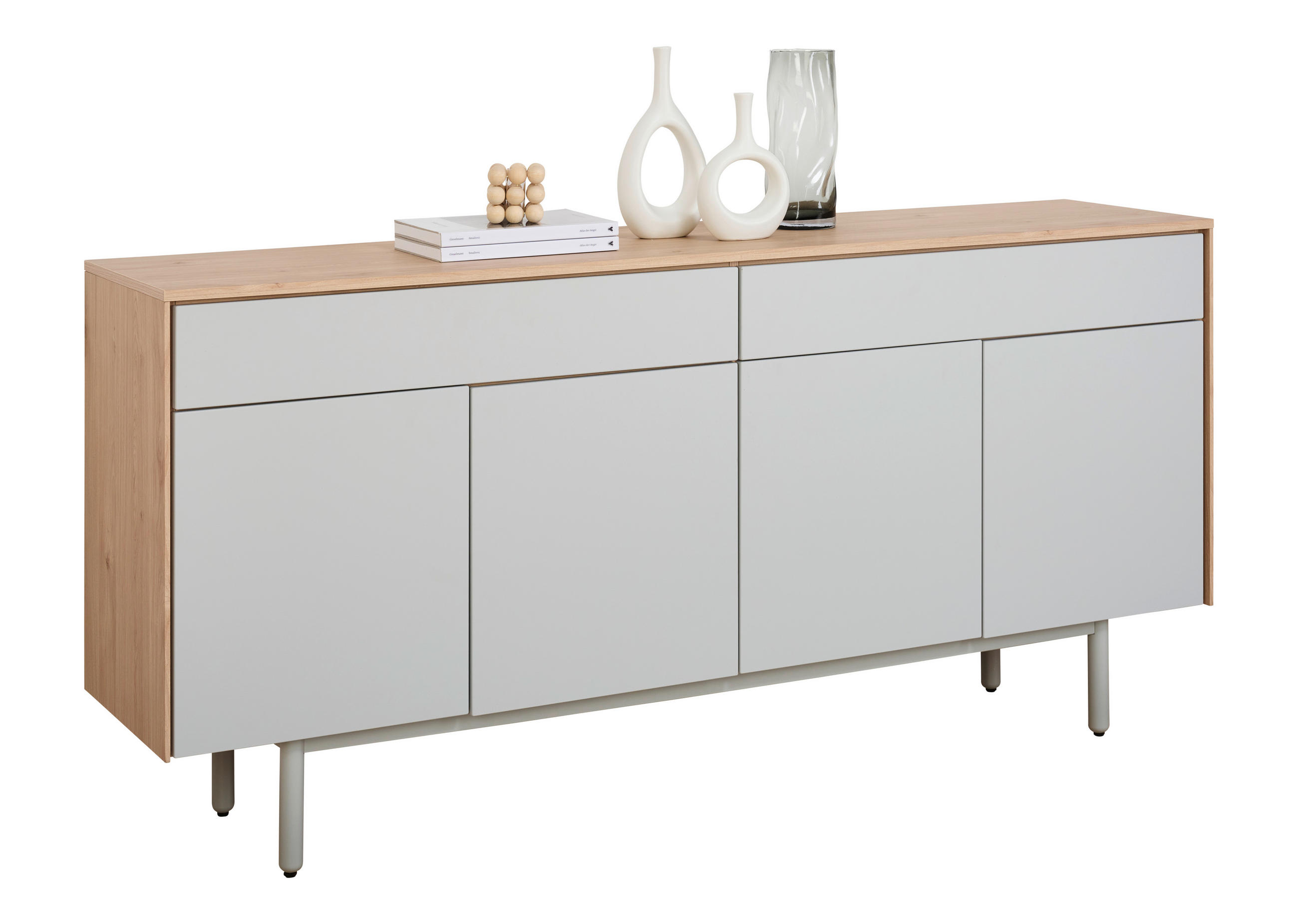 TÁLALÓSZEKRÉNY 180/86/42 cm  - tölgyfa/szürke, Design, faalapú anyag (180/86/42cm) - home24