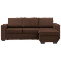 ECKSOFA Braun Velours Schlaffunktion, Rücken echt, Stauraum  - Schwarz/Braun, Design, Kunststoff/Textil (244/157cm) - Carryhome