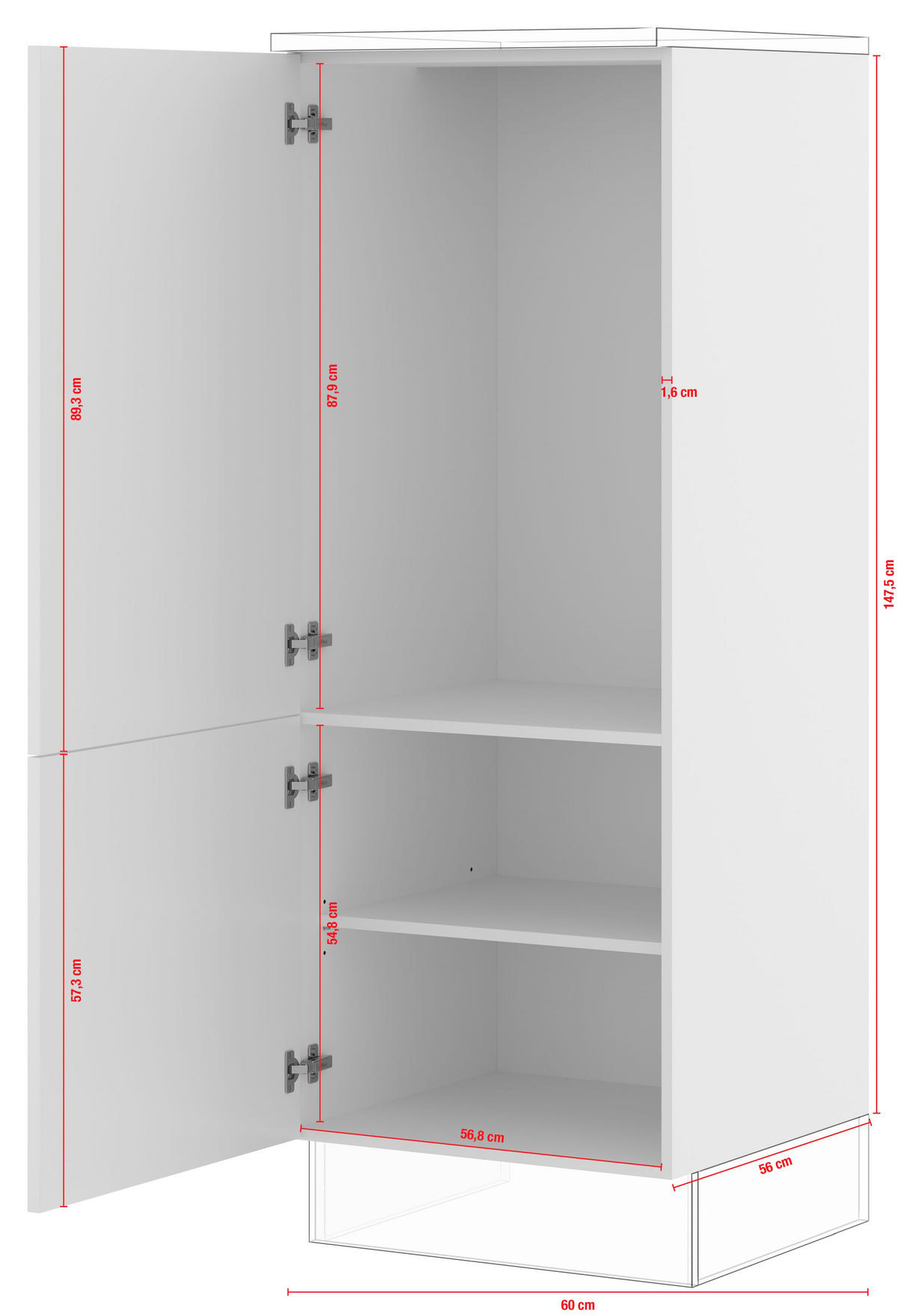 GERÄTEUMBAUSCHRANK 60/163/57,6 cm  in Weiß  - Edelstahlfarben/Weiß, Basics, Holzwerkstoff/Metall (60/163/57,6cm) - Impuls