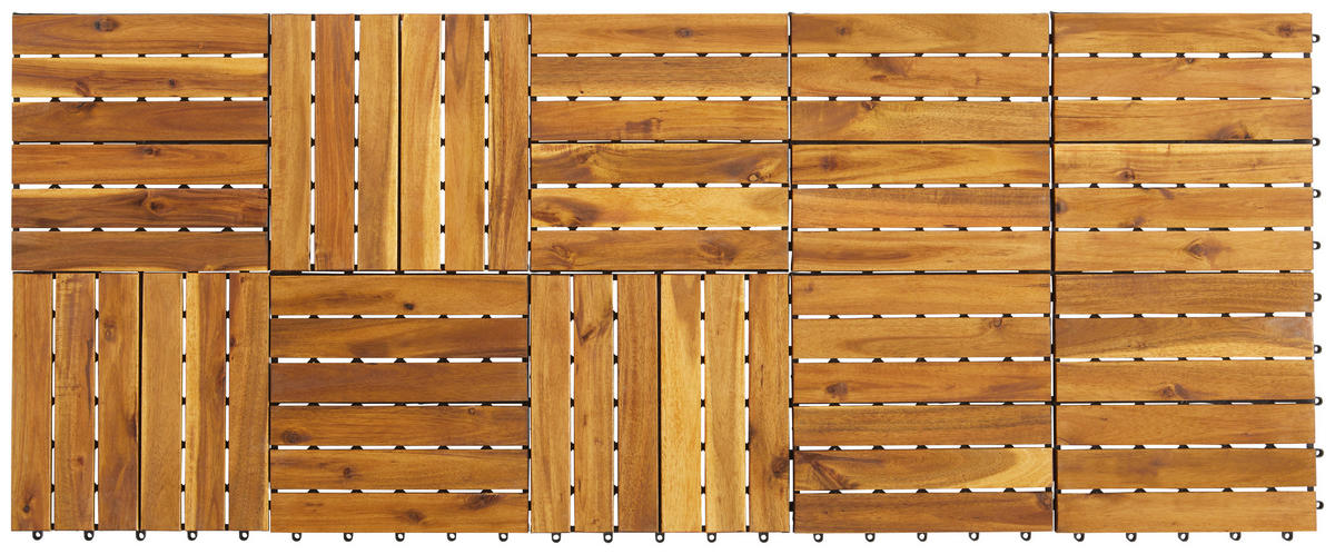 Terrassenfliese 10er Set 10 Stück  - Schwarz/Akaziefarben, Design, Holz/Kunststoff (30/30/2,4cm) - Ambia Garden