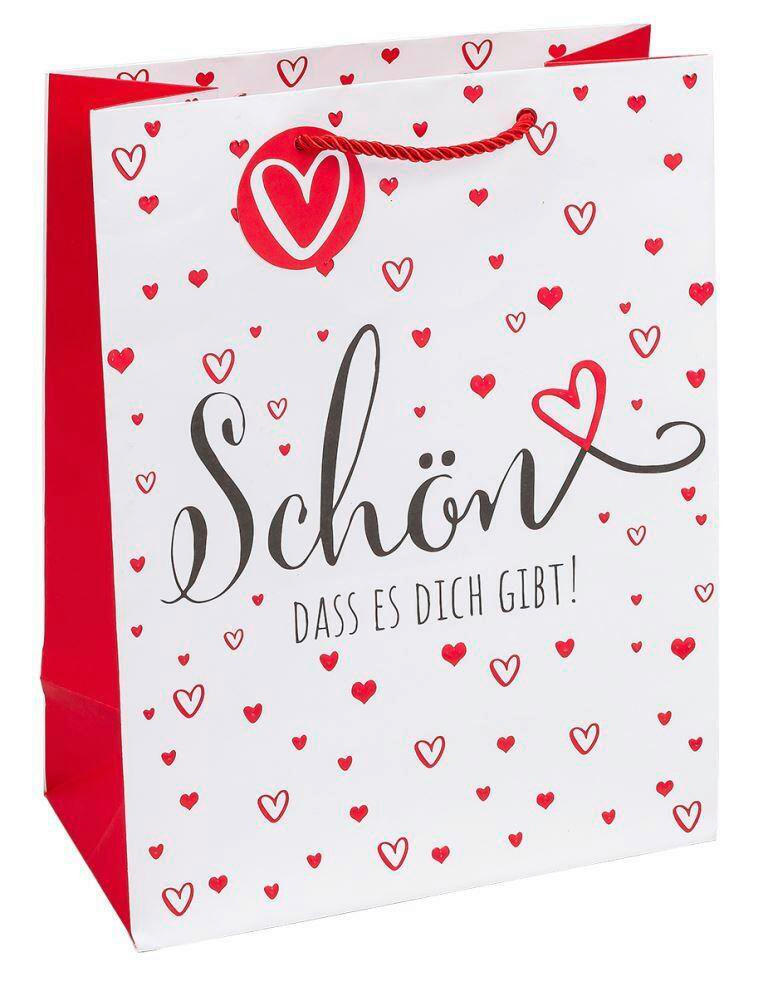 GESCHENKTASCHE  - Rot/Weiß, Basics, Papier (17/22,5/9,2cm)