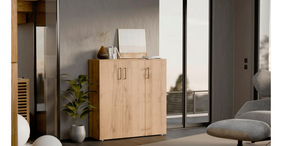 SCHUHSCHRANK 120/120/38 cm  - Eichefarben/Silberfarben, Basics, Holzwerkstoff/Kunststoff (120/120/38cm) - Moderano