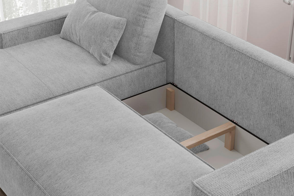 ECKSCHLAFSOFA in Chenille Silberfarben  - Silberfarben/Schwarz, Modern, Kunststoff/Textil (154/247cm) - Livetastic