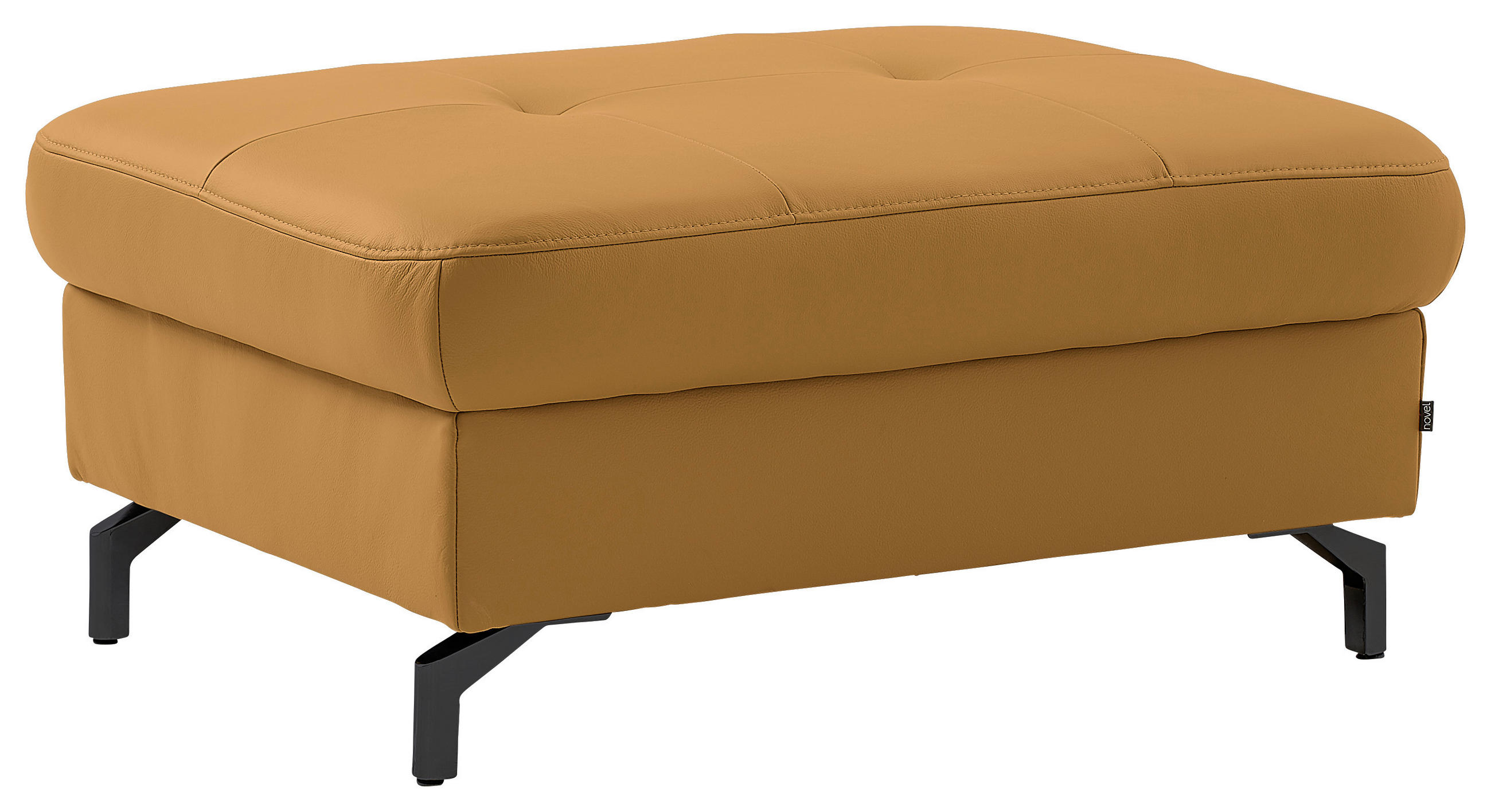 HOCKER Echtleder Senfgelb  - Senfgelb/Schwarz, Design, Leder/Metall (95/48/74cm) - Novel