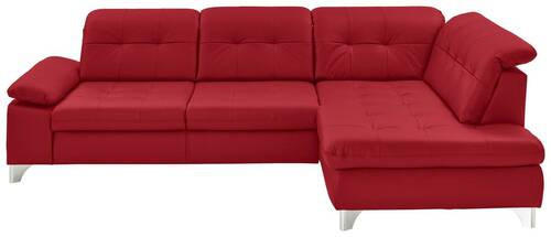 ECKSOFA in Echtleder Rot  - Rot/Alufarben, Design, Leder/Metall (309/211cm) - Beldomo Speed