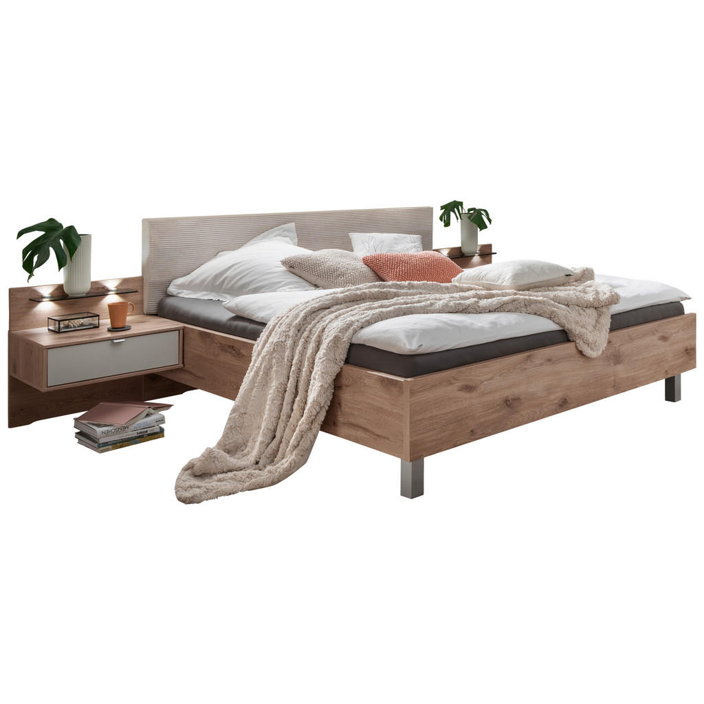 Thumbnail - Venda Bettanlage, Creme, Eiche, Hellgrau, Textil, 180x200 cm, ISO 9001, Made in Germany, Schlafzimmer, Betten