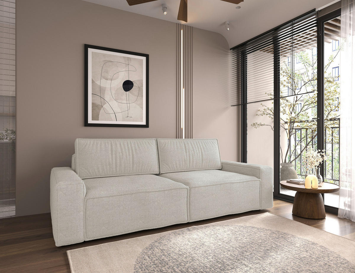 SCHLAFSOFA in Bouclé Creme  - Creme/Schwarz, Design, Kunststoff/Textil (250/83/115cm) - Ambia Home