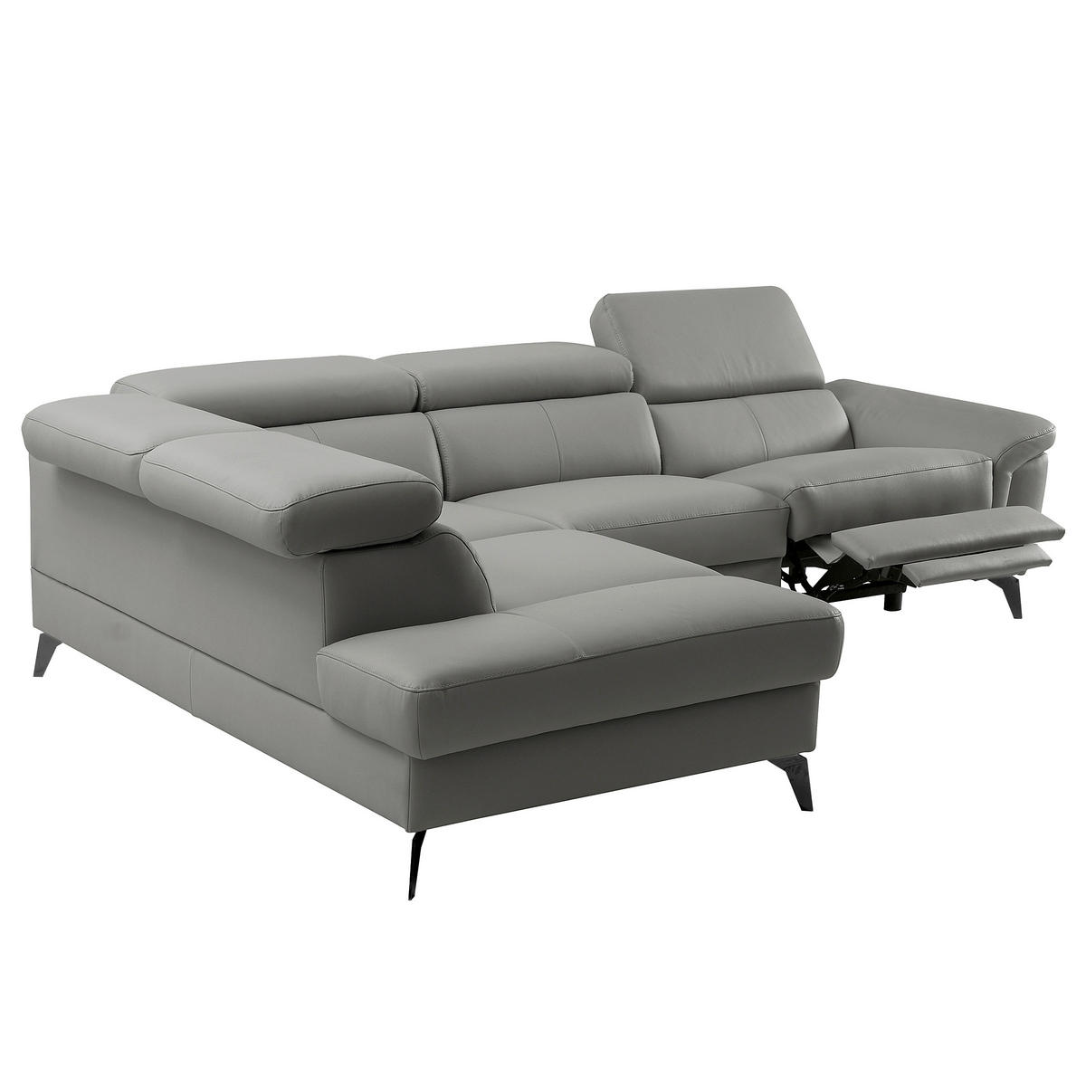 ECKSOFA SONO in Lederlook Echtleder Anthrazit Armteilverstellung, Kopfteilverstellung  210/265 cm  - Anthrazit/Schwarz, Design, Leder/Textil (210/265cm) - Livetastic