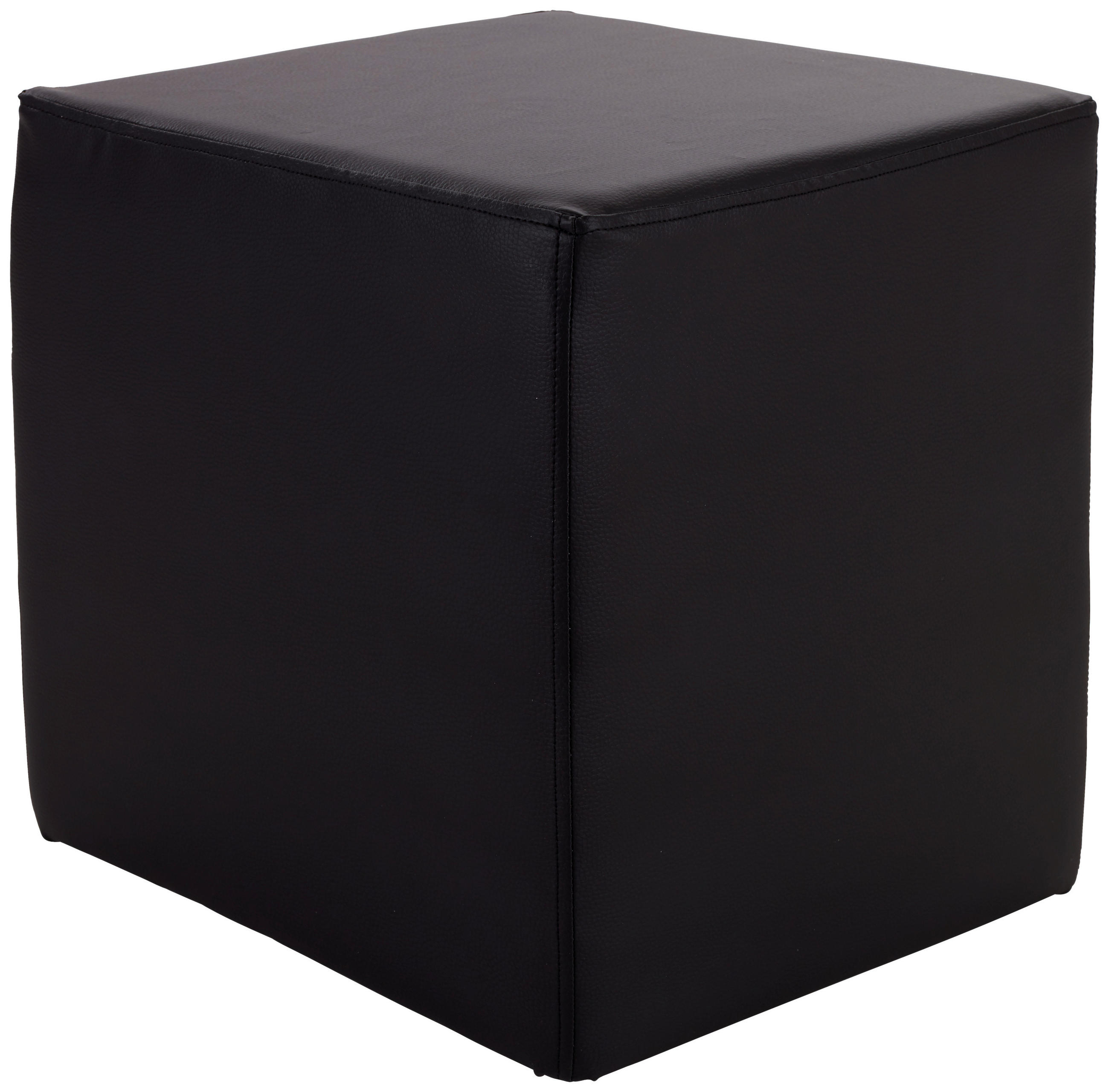 Hocker Betty Lederlook Schwarz H: 45 Cm Würfelförmig