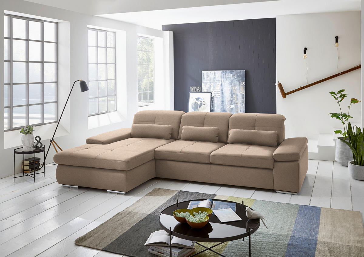 ECKSOFA  in Flachgewebe Beige  195/309 cm  - Chromfarben/Beige, Design, Textil (195/309cm) - Beldomo Style