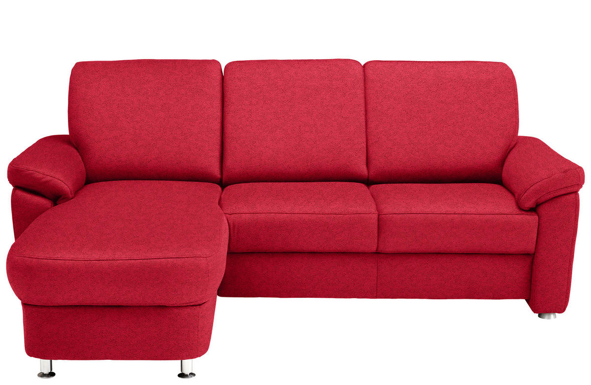 ECKSOFA in Flachgewebe Hellrot  163/250 cm  - Chromfarben/Hellrot, KONVENTIONELL, Textil/Metall (163/250cm) - Beldomo System