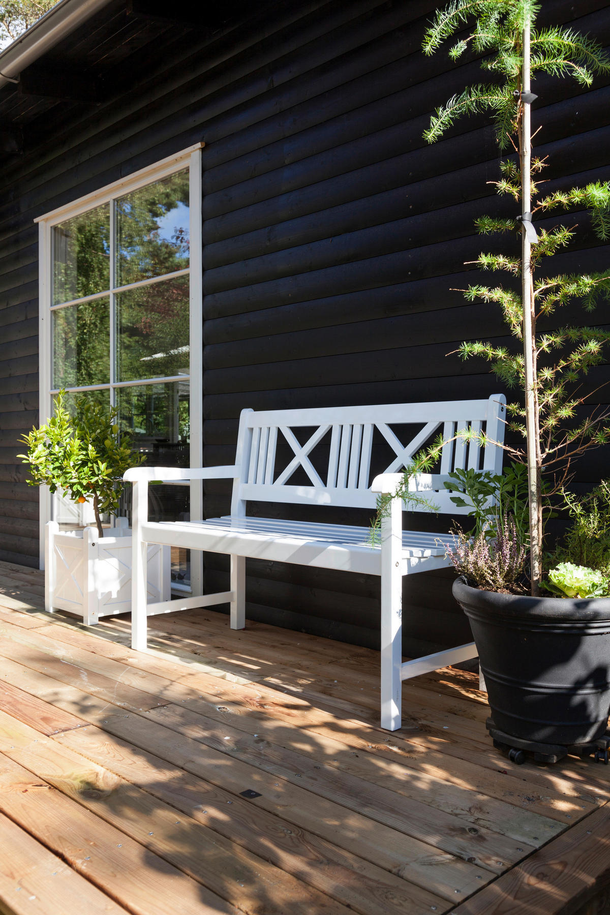 GARTENBANK 120/89/58 cm Mahagoni   - Weiß Hochglanz, Natur, Holz (120/89/58cm) - Gardenson