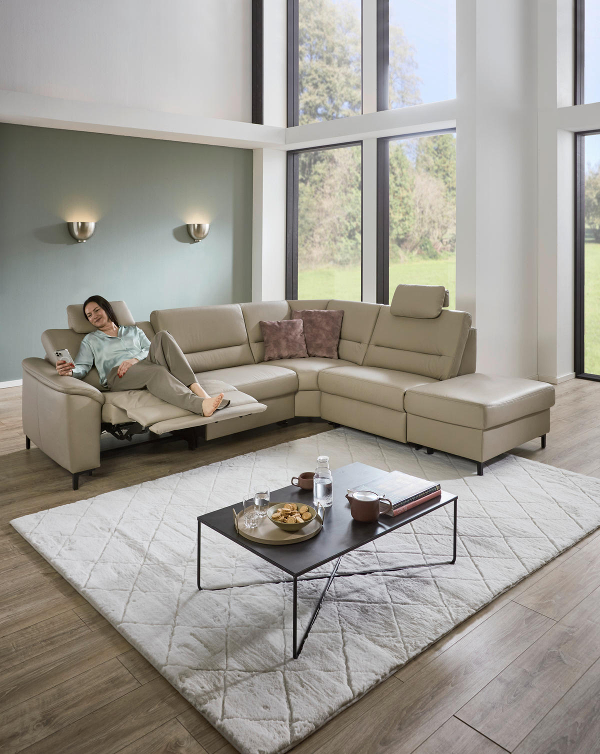 ECKSOFA in Echtleder Perlmutt  - Perlmutt/Schwarz, Konventionell, Leder/Metall (290/247cm) - Beldomo Premium