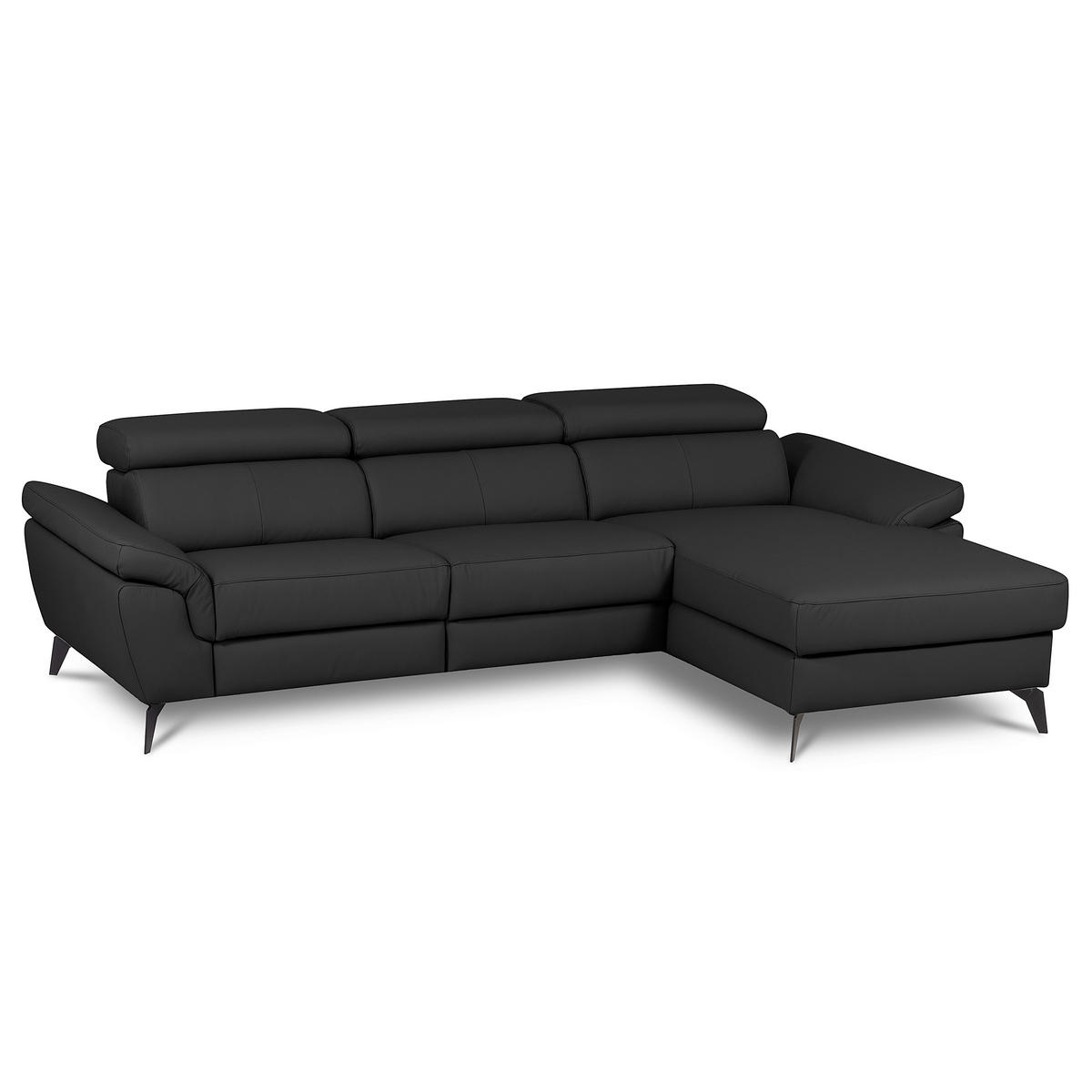 ECKSOFA SONO in Lederlook Echtleder Schwarz Armteilverstellung, Kopfteilverstellung  252/179 cm  - Schwarz, Design, Leder/Textil (252/179cm) - Livetastic