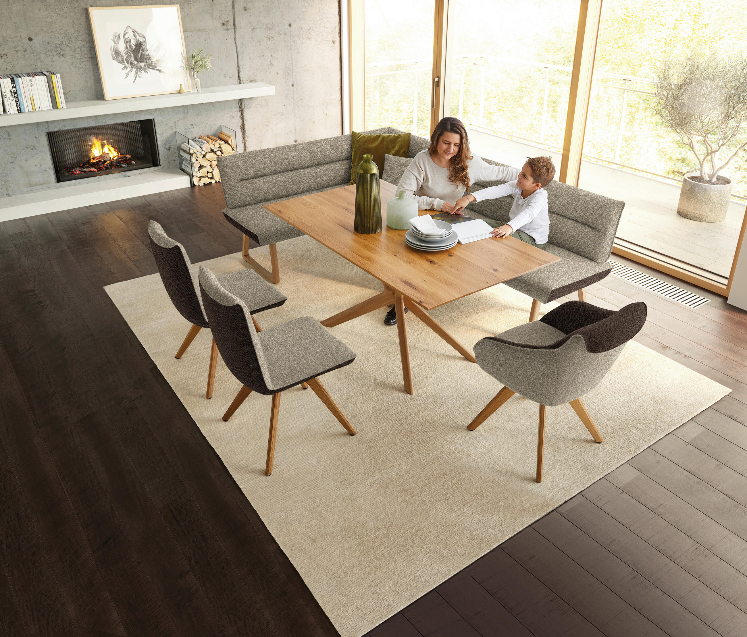 ECKBANK in Holz, Textil Braun, Beige  - Eichefarben/Beige, Design, Holz/Textil (237/162cm) - Koinor