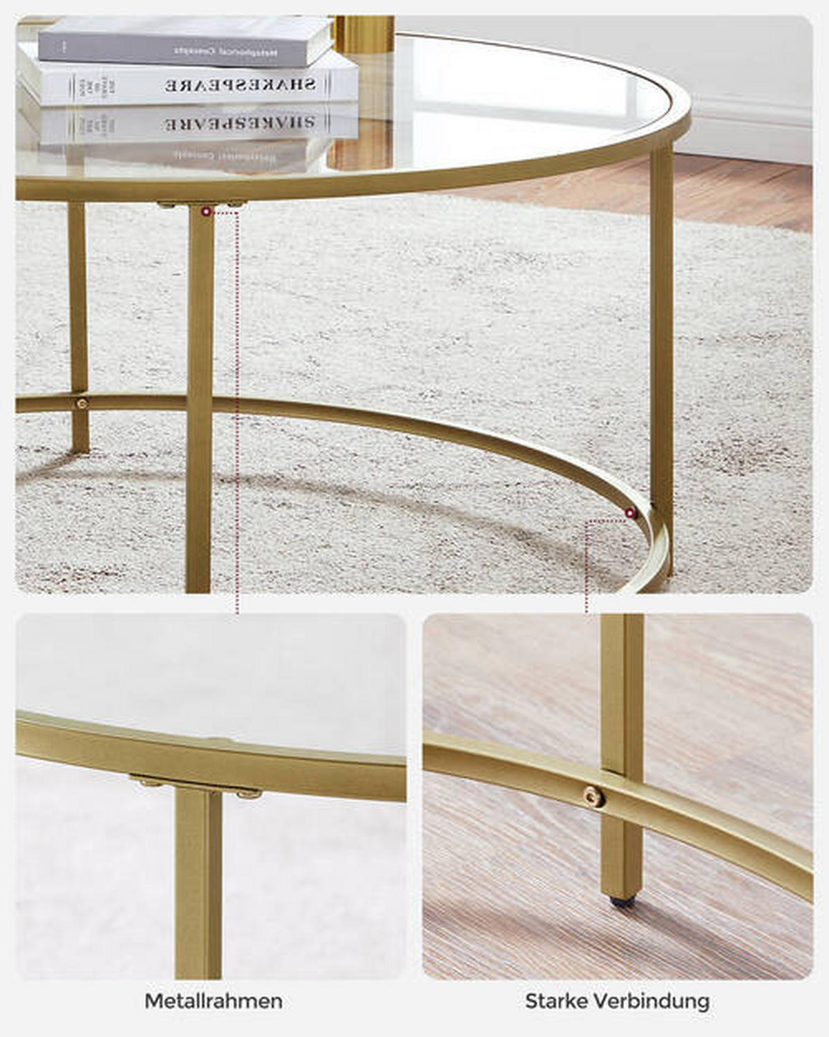 COUCHTISCH Hartglas 84/84/45,5 cm rund Klar, Goldfarben  - Klar/Goldfarben, Trend, Glas/Metall (84/84/45,5cm) - Boxxx