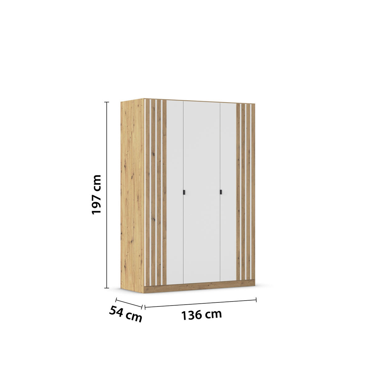 DREHTÜRENSCHRANK 136/197/54 cm,  in Weiß, Eiche Artisan,  - Weiß/Eiche Artisan, MODERN, Holzwerkstoff/Metall (136/197/54cm) - Rauch Möbel