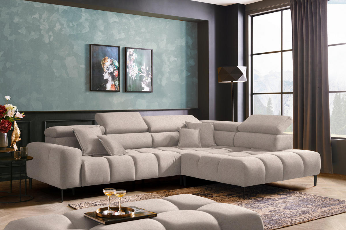 ECKSOFA in Webstoff Beige  - Currygelb/Beige, Design, Textil/Metall (300/216cm) - Welnova