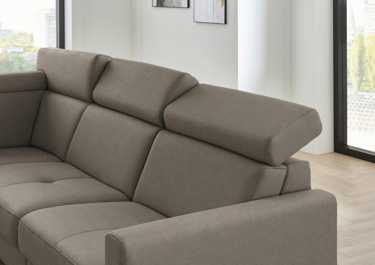 ECKSOFA Beldomo System in Flachgewebe Graubraun Kopfteilverstellung  214/276 cm  - Graubraun/Schwarz, KONVENTIONELL, Textil/Metall (214/276cm) - Beldomo System