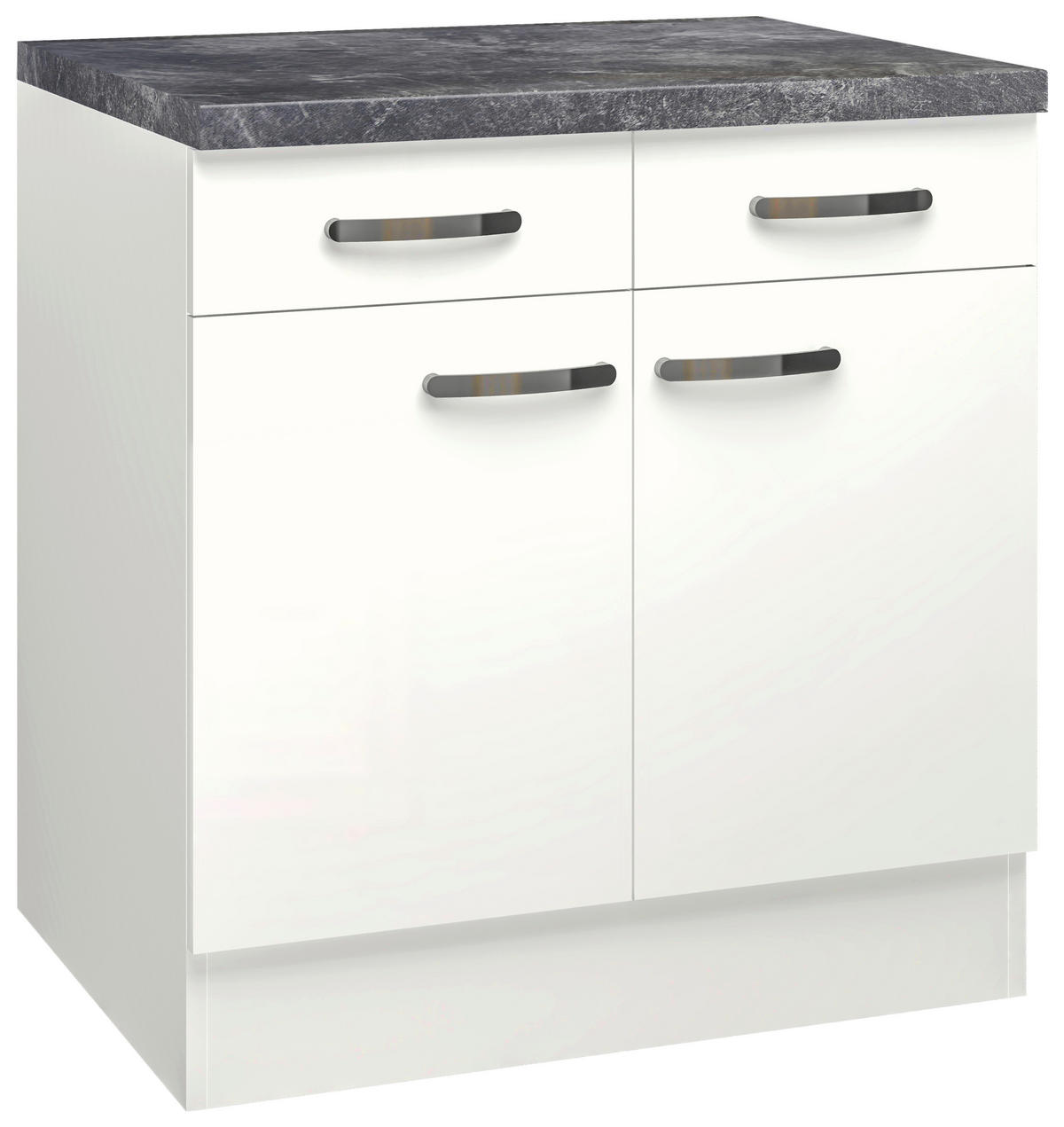 KÜCHENUNTERSCHRANK 80/86/60 cm  in Weiß, Weiß Hochglanz  - Schieferfarben/Edelstahlfarben, MODERN, Holzwerkstoff/Metall (80/86/60cm) - FlexWell
